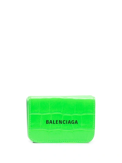 Balenciaga Logo-print Crocodile-effect Leather Bi-fold Wallet In Green