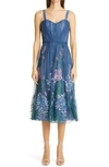 MARCHESA NOTTE EMBROIDERED MESH MIDI COCKTAIL DRESS,N42M2123