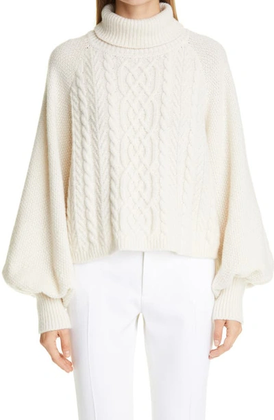 Adam Lippes Turtleneck Cashmere-blend Cable-knit Sweater In Ivory