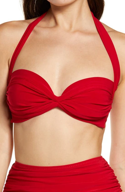 Norma Kamali Bill Halterneck Ruched Bikini Top In Red
