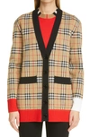 Burberry Vintage Check Merino Wool Jacquard Cardigan In Beige