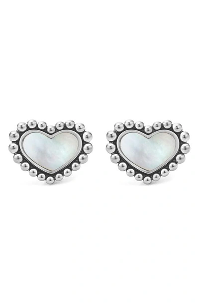 Lagos Sterling Silver Maya Mother Of Pearl Inlay Stud Earrings In Silver/ White Mother Of Pearl