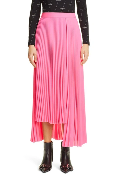 Balenciaga Asymmetric Pleated Crepe De Chine Midi Skirt In Pink