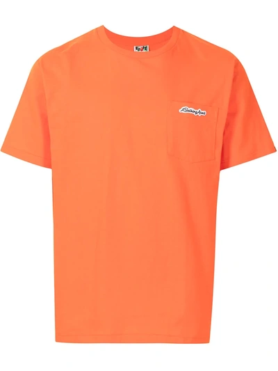 A Bathing Ape Embroidered-logo Pocket T-shirt In Orange