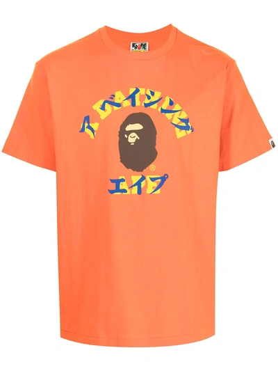 A Bathing Ape Graphic-print Cotton T-shirt In Orange