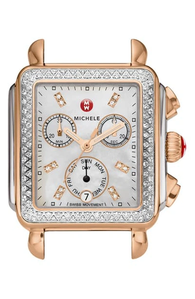 Michele Deco Diamond Diamond Dial Watch Head, 33mm X 35mm In Silver/ Rose Gold