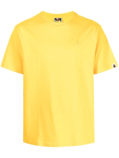 A Bathing Ape Embroidered-logo Cotton T-shirt In Yellow