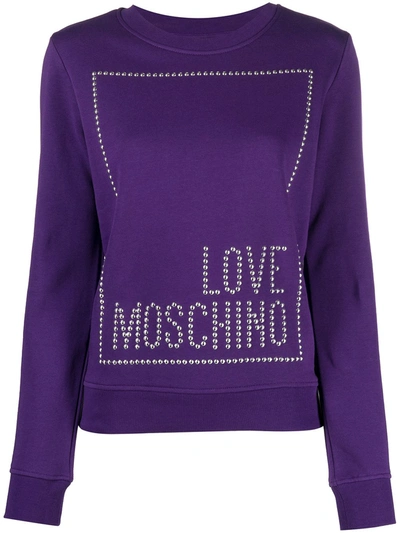 Love Moschino Studded Logo Sweatshirt In Purple