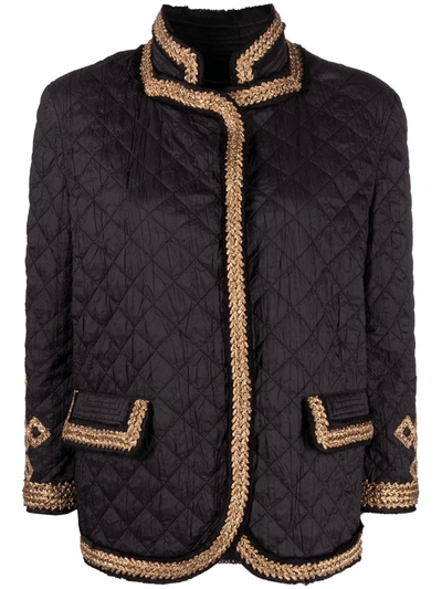 Ermanno Scervino Light Long-sleeved Quilted Jacket With Buttons And Inserts In Gold Colour In Black