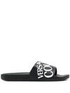 Versace Jeans Couture Logo-embossed Moulded-footbed Slides In Black
