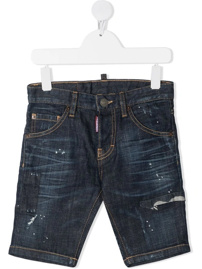 Dsquared2 Kids' Paint-splatter Print Denim Shorts In Blue