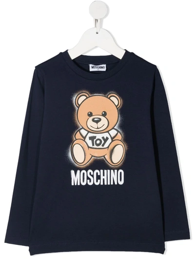 Moschino Kids' Teddy-print Longsleeved T-shirt In Black
