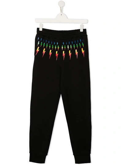 Neil Barrett Teen Lightning Motif Print Track Pants In Black