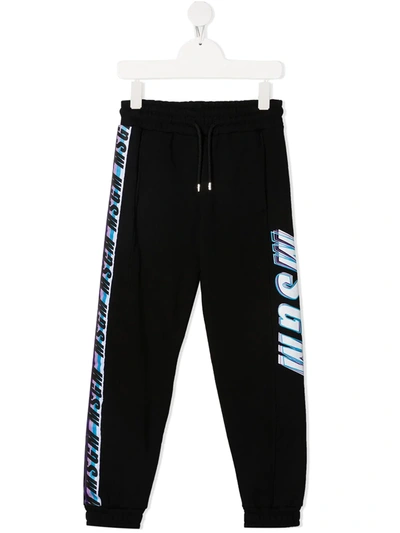 Msgm Kids' Logo-print Drawstring Track Trousers In Black
