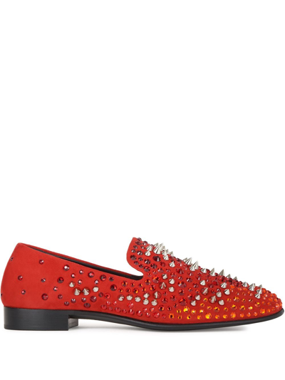 Giuseppe Zanotti Ignis Embellished Loafers In Red