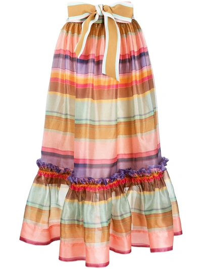 Zimmermann The Lovestruck Ruffled Striped Silk-organza Midi Skirt In Multicolor