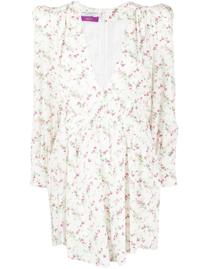 Philosophy Di Lorenzo Serafini Floral-print Flared Silk Dress In White