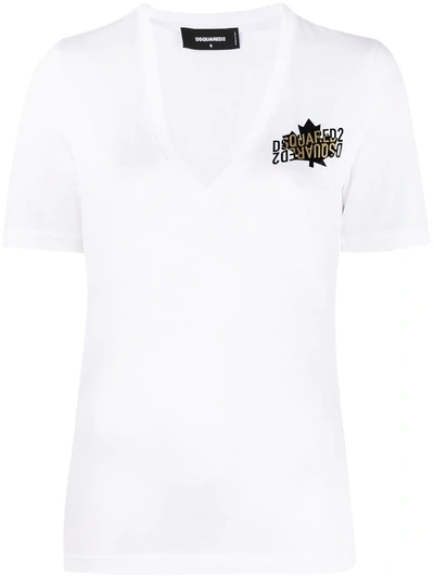 Dsquared2 Mirrored Logo V-neck T-shirt In White