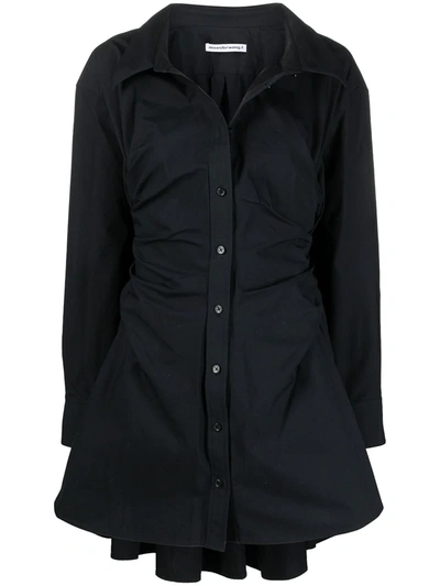 Alexander Wang T Ruched Flared Shirt Dress In Black