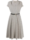 FERRAGAMO DOUBLE GANCINI-PRINT BELTED DRESS