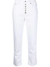 Dondup Cropped Cotton-blend Denim Jeans With Button Detailing In White