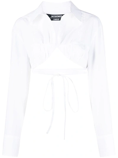 Jacquemus La Chemise Baci Cropped Cotton Shirt In White