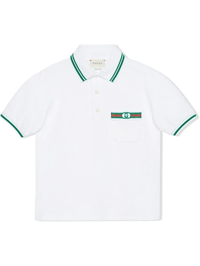 Gucci Kids' Logo-embroidered Cotton-blend Polo Shirt 6-12 Years In White