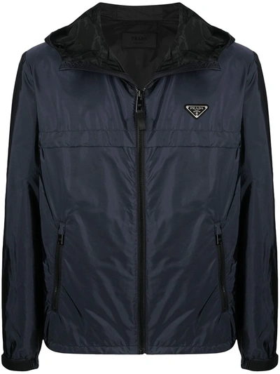 Prada Hooded Lightweight Sporty Jacket In Blue