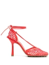 Bottega Veneta Lace-up Leather-trimmed Mesh Pumps In Red