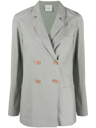 Alysi Salvia Green Double-breasted Cotton Blazer In Grey