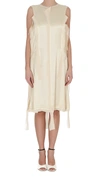 Maison Margiela Deconstructed Satin Short Dress With Vertical Fray Detail In White