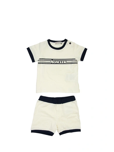 Moncler Kids' Cotton T-shirt And Shorts Set In White/blue