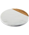 ANOLON PANTRYWARE WHITE MARBLE & TEAK WOOD 10" ROUND SERVING BOARD