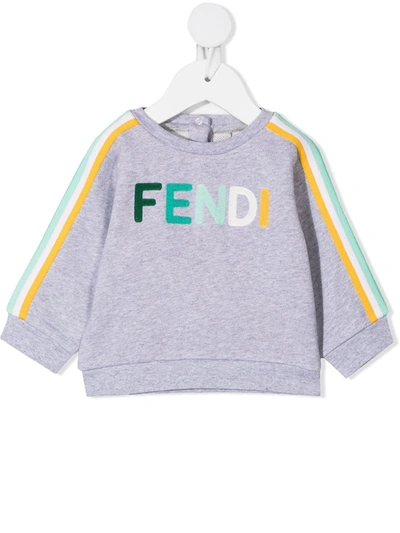 Fendi Babies' Logo-patch Cotton Sweatshirt In Grigio-verde