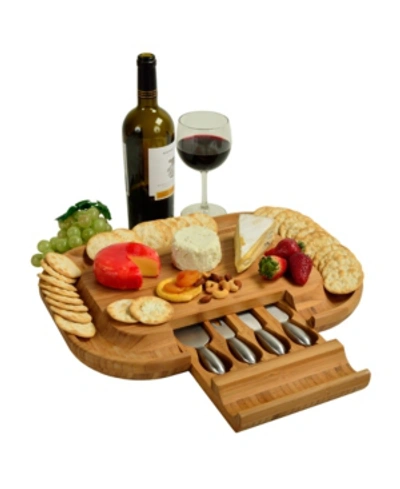 Picnic At Ascot Malvern Deluxe Bamboo Cheese Board With Cracker Rim And 4 Tools In Natural