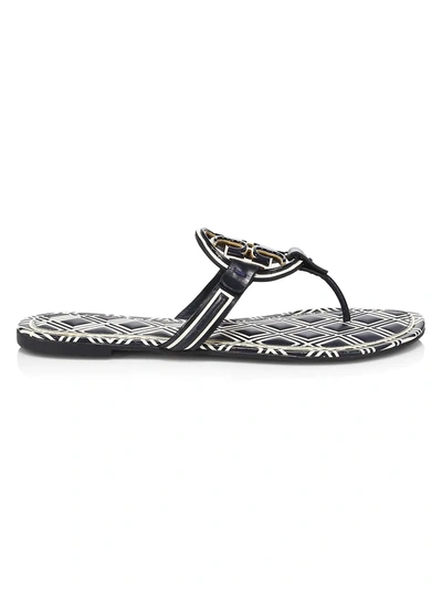 Tory Burch Miller Metal Print Leather Thong Sandals In White