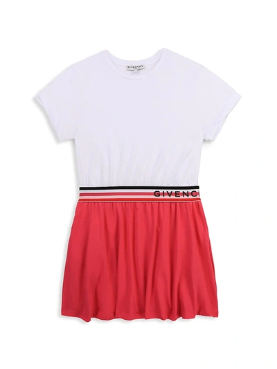 Givenchy Kids' Logo边带棉质平纹针织连衣裙 In White