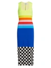 CHRISTOPHER JOHN ROGERS RAINBOW & CHECK BODYCON MIDI DRESS,400013534095