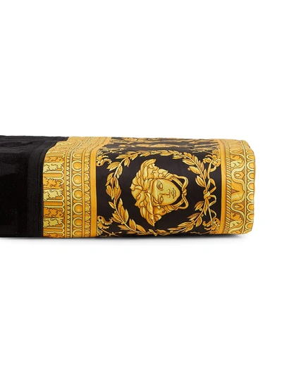 Versace Barocco Cotton Hand Towel In Black