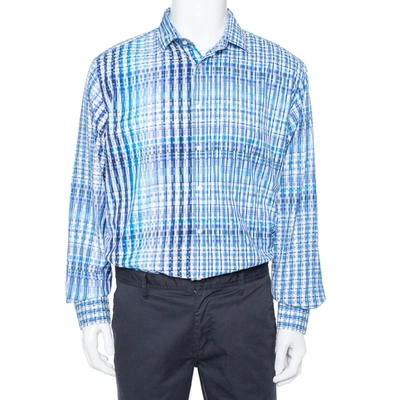 Pre-owned Etro Blue Basket Weave Pattern Cotton Button Front Shirt 4xl