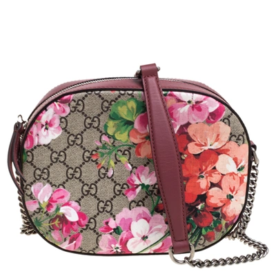 Pre-owned Gucci Multicolor Gg Supreme Blooms Canvas And Leather Mini Chain Crossbody Bag