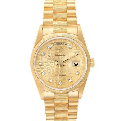 Pre-owned Rolex Champagne Diamonds 18k Yellow Gold President Day-date 18248 Men's Wristwatch 36 Mm