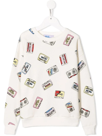 Bandy Button Kids' Tape Print Sweatshirt In White