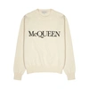 Alexander Mcqueen Cotton Sweater With Logo Embroidery In Ivory