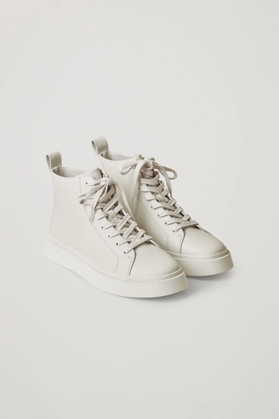 Cos Leather High Top Trainers In Brown