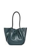 Proenza Schouler Ruched Large Leather Tote Bag In Petrol Green