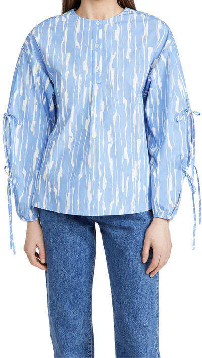 Jason Wu Long Sleeve Shirt With Tie Detail On Sleeve In Blue Iris/bone