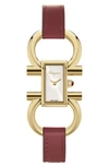 Ferragamo Double Gancini Bracelet Watch, 13.5mm X 23.5mm In Red/ White Sunray/ Gold