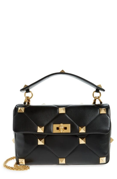 Valentino Large Roman Stud The Shoulder Bag In Nappa With Chain In Nero