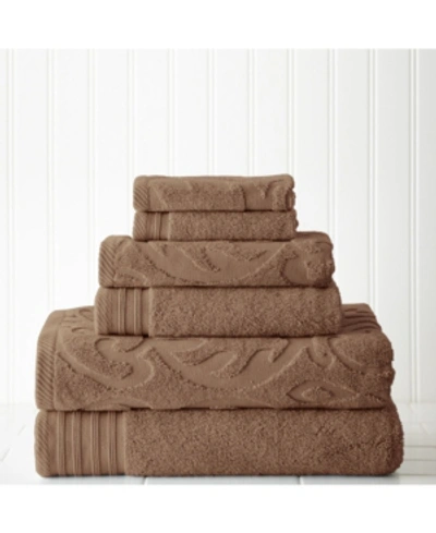 Modern Threads 6-pc. Jacquard/solid Medallion Swirl Towel Set Bedding In Brown
